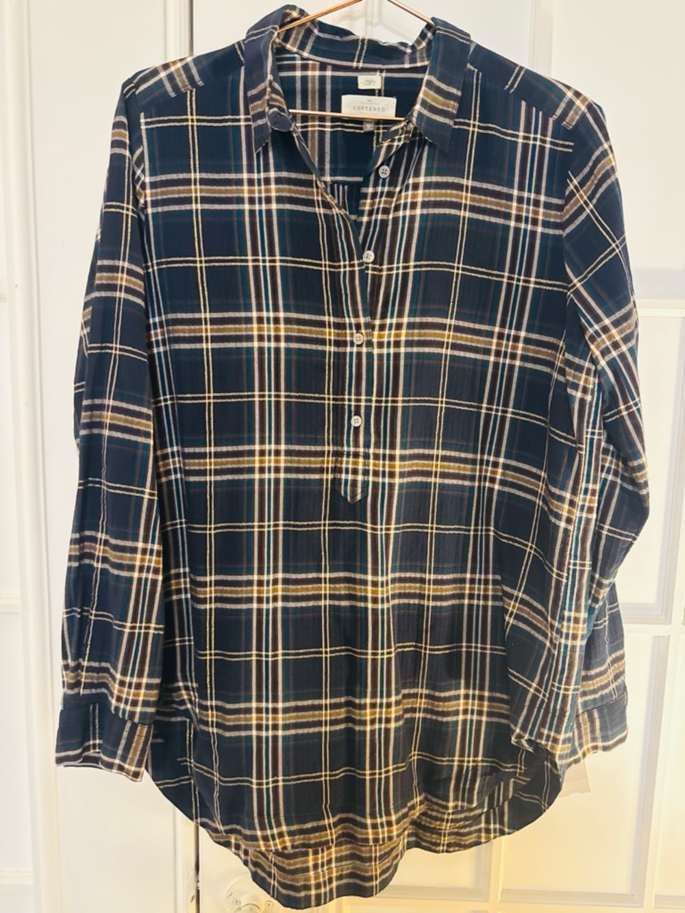LOFT Softened Plaid Button Front Blouse Medium - Picture 2 of 5